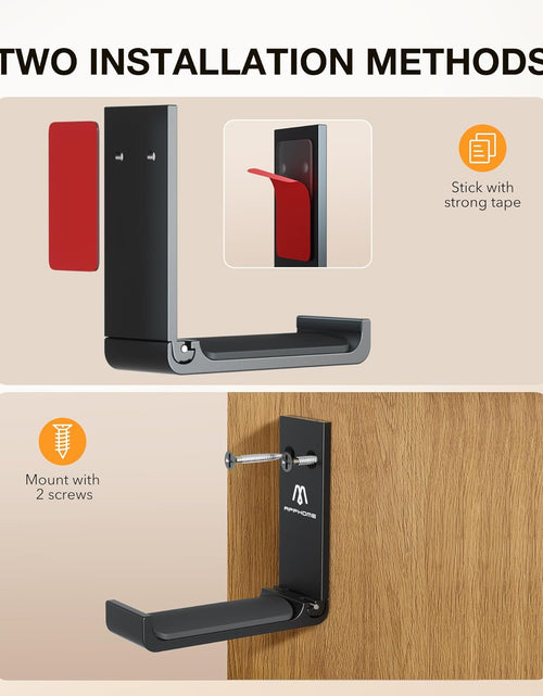 Load image into Gallery viewer, Headphone Stand Hanger Foldable Wall Hooks, save Space Durable Aluminum Headset Stand Holder for Universal Gaming Headset, Strong Adhesive, Black
