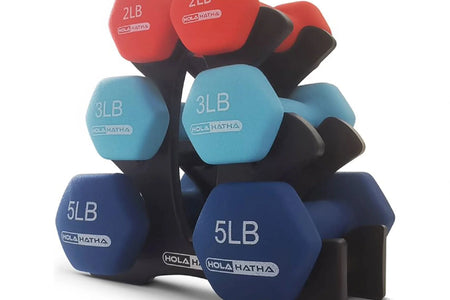 2, 3, & 5 LB Neoprene Dumbbell Free Weight Set W/ Rack, Red/Blue
