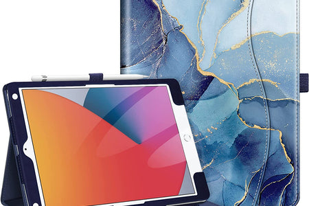 Case for Ipad 9Th / 8Th / 7Th Generation (2021/2020/2019) 10.2 Inch - [Corner Protection] Multi-Angle Viewing Stand Cover with Pocket & Pencil Holder, Auto Sleep Wake, Ocean Marble