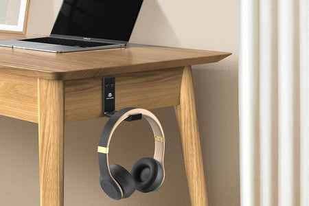 Headphone Stand Hanger Foldable Wall Hooks, save Space Durable Aluminum Headset Stand Holder for Universal Gaming Headset, Strong Adhesive, Black